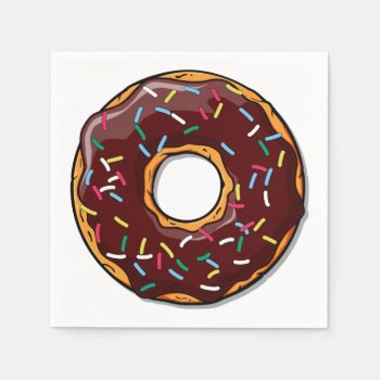Chocolate Cartoon Donut With Sprinkles Paper Napkins by GroovyFinds at Zazzle