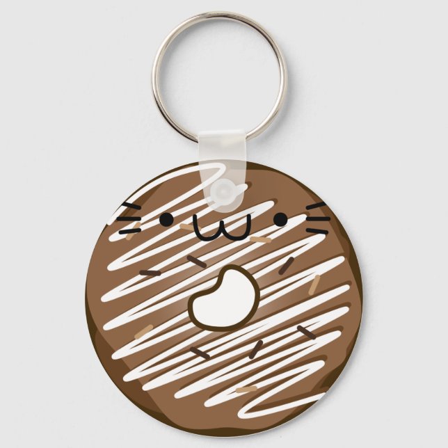 Chocolate Cat Donut Keychain Stretched (Front)