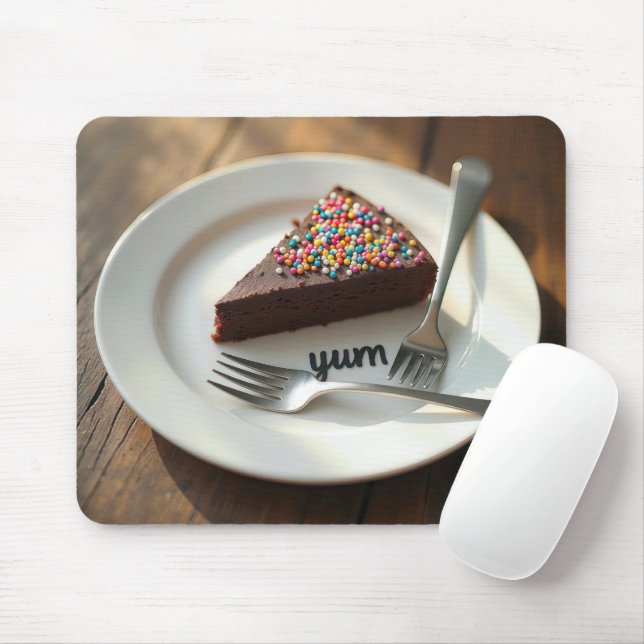 Chocolate Cheesecake On a Plate Mouse Pad (With Mouse)
