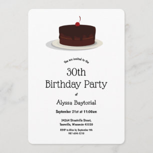 Chocolate Cherry Cake Birthday Invitation