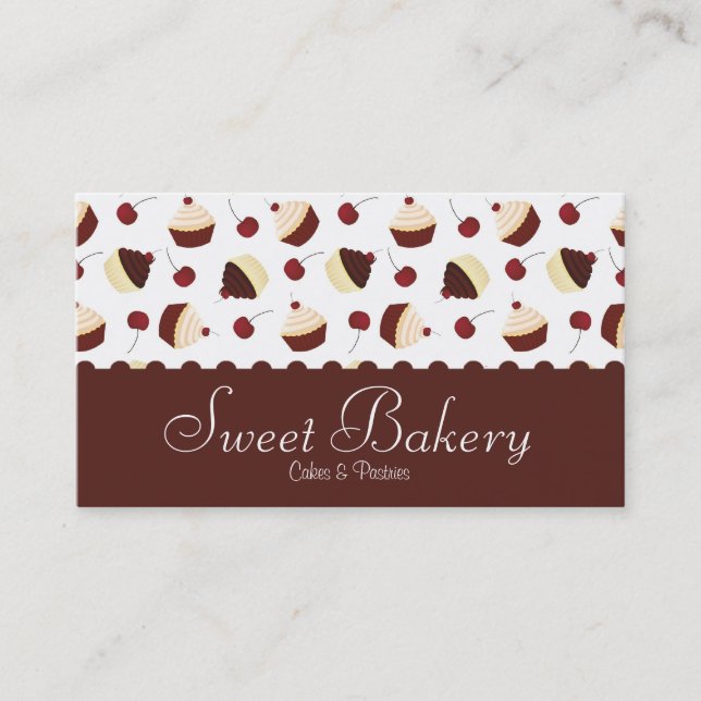 Chocolate Cherry Cupcake Bakery Business Card (Front)