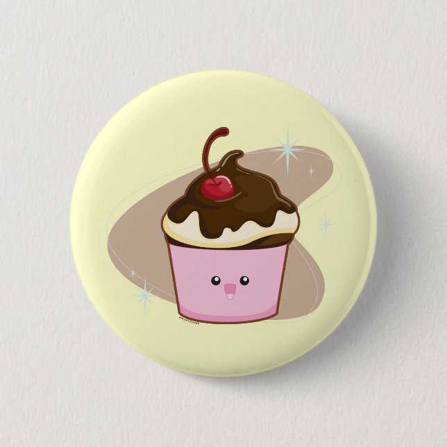 Chocolate Cherry Cupcake Pinback Button (Front)