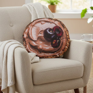 Chocolate Cherry Tart Round Pillow