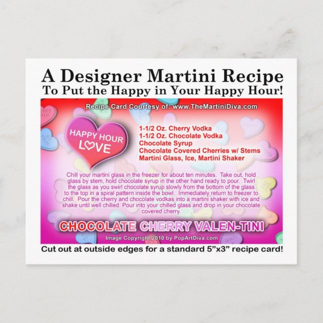 Chocolate Cherry Valentine Martini Recipe Postcard (Front)