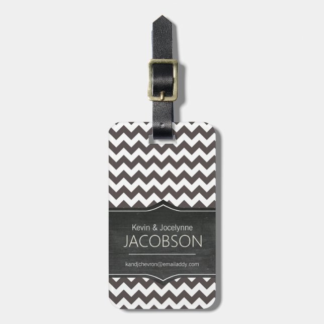 Chocolate Chevron Chalkboard Personalized Luggage Tag (Front Vertical)