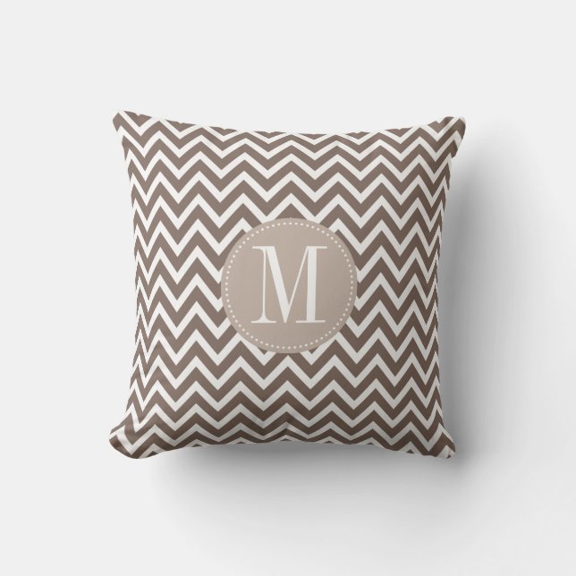 Chocolate Chevron Custom Monogram Throw Pillow (Front)