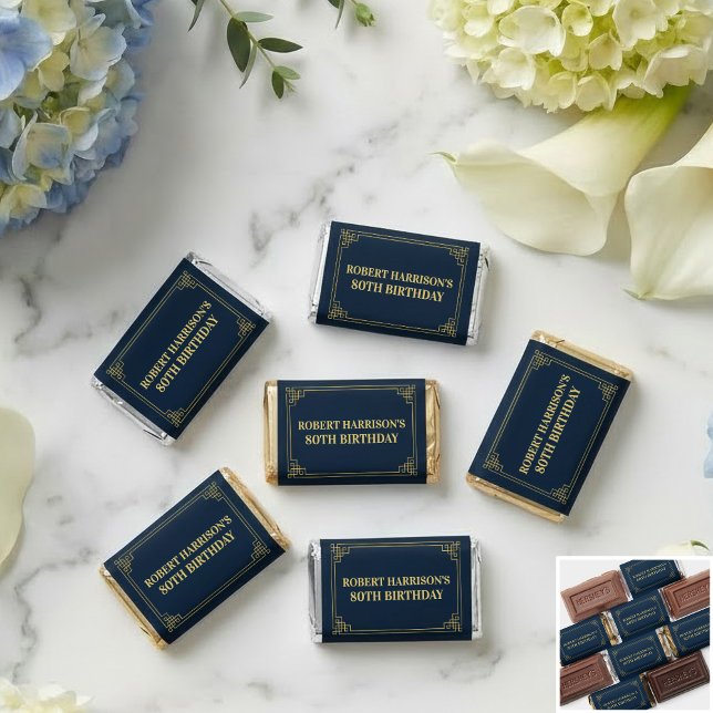 Chocolate Chic Navy Gold 80th Birthday Hershey's Miniatures (SEE FULL SUITE AT BOTTOM)