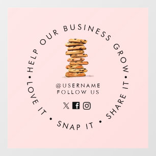 Chocolate Chip cookie Bakery Social media follow Window Cling