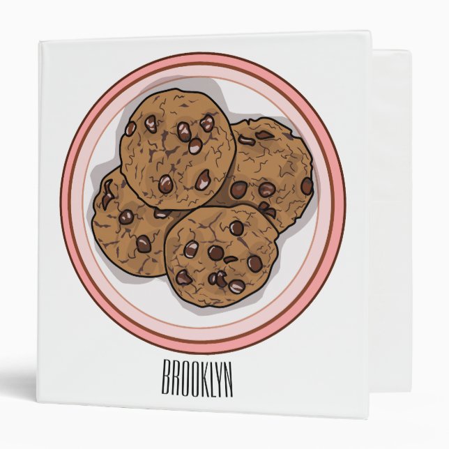 Chocolate chip cookie cartoon illustration  3 ring binder (Front/Inside)