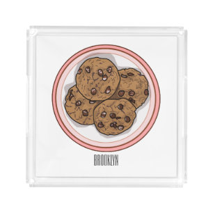 Chocolate chip cookie cartoon illustration acrylic tray