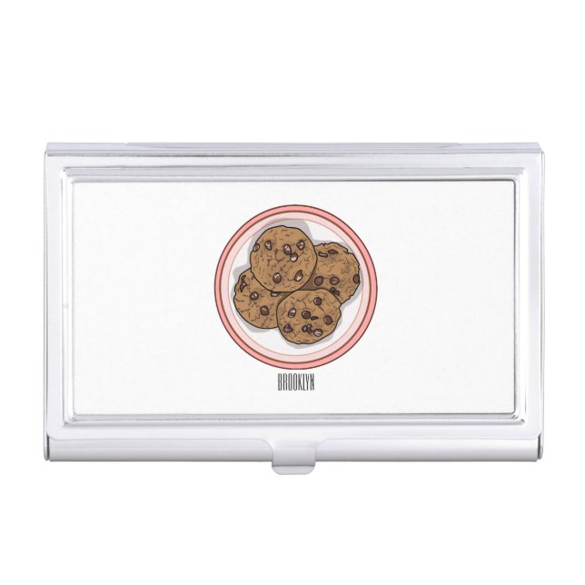 Chocolate chip cookie cartoon illustration  business card case (Front)