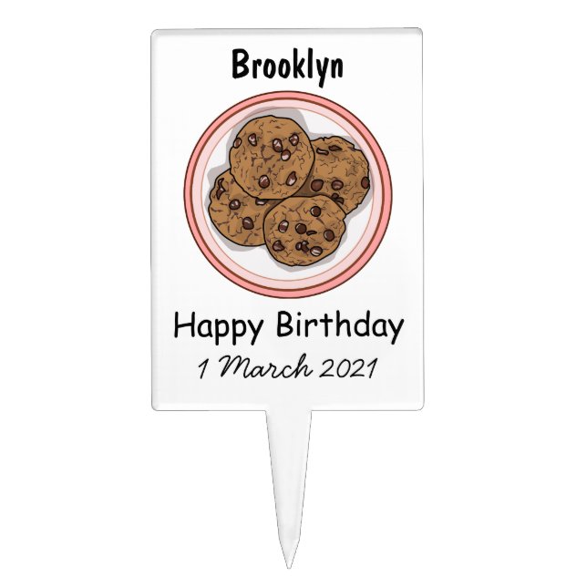 Chocolate chip cookie cartoon illustration cake topper (Front)