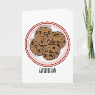 Chocolate chip cookie cartoon illustration card