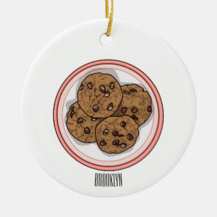 Chocolate chip cookie cartoon illustration ceramic ornament