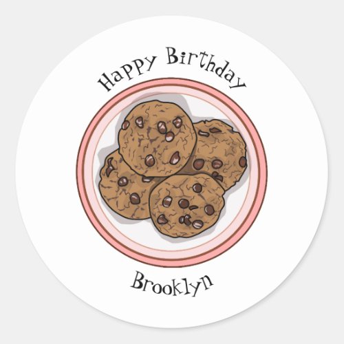 Chocolate chip cookie cartoon illustration classic round sticker