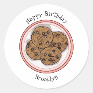 Chocolate chip cookie cartoon illustration classic round sticker