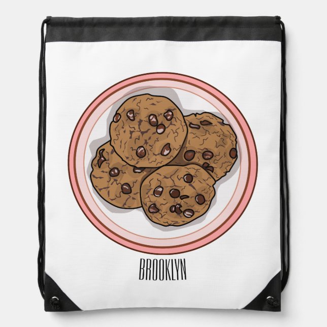 Chocolate chip cookie cartoon illustration  drawstring bag (Front)