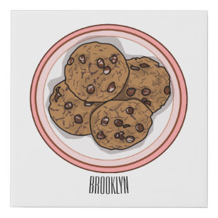 Chocolate chip cookie cartoon illustration faux canvas print