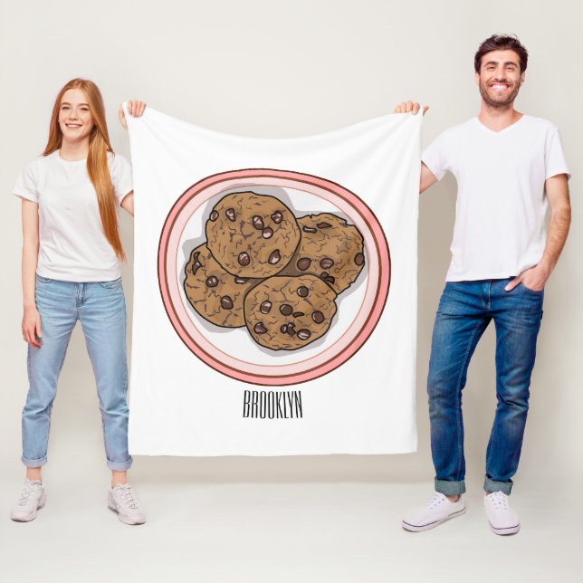 Chocolate chip cookie cartoon illustration  fleece blanket (In Situ)
