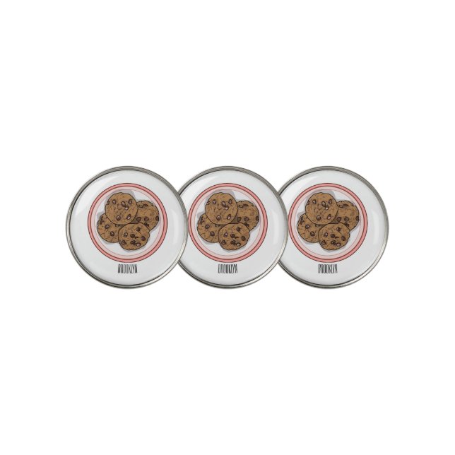 Chocolate chip cookie cartoon illustration  golf ball marker (3 Up)