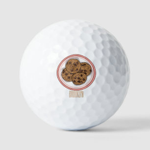 Chocolate chip cookie cartoon illustration golf balls