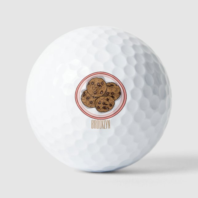 Chocolate chip cookie cartoon illustration  golf balls (Front)