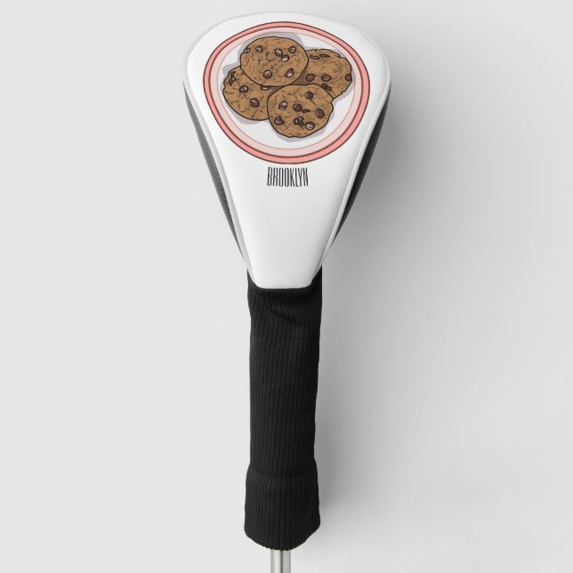 Chocolate chip cookie cartoon illustration  golf head cover (Front)