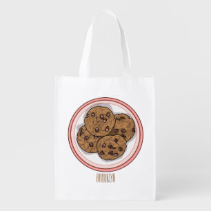 Chocolate chip cookie cartoon illustration  grocery bag