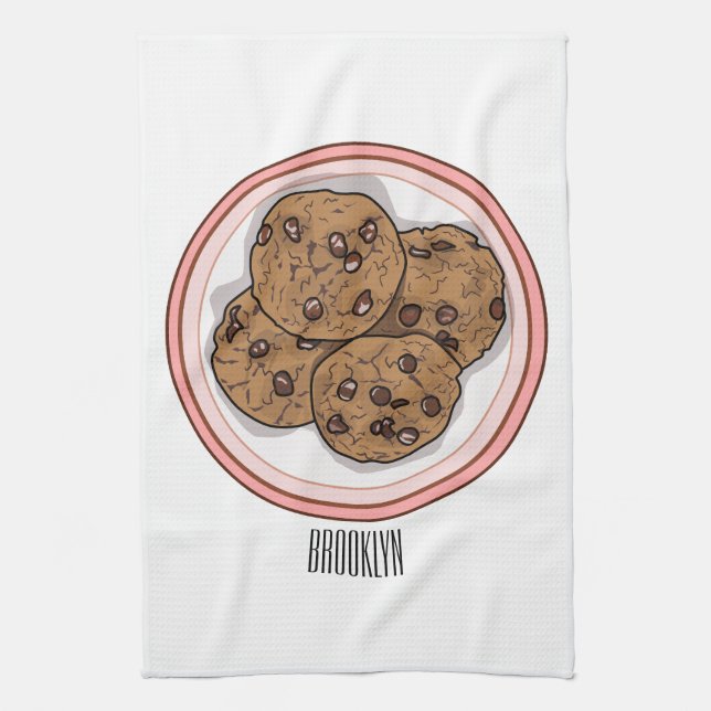 Chocolate chip cookie cartoon illustration  kitchen towel (Vertical)