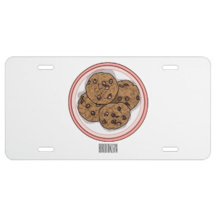 Chocolate chip cookie cartoon illustration license plate