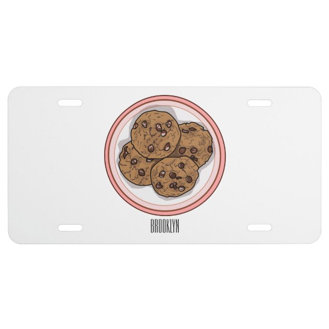 Chocolate chip cookie cartoon illustration license plate (Front)