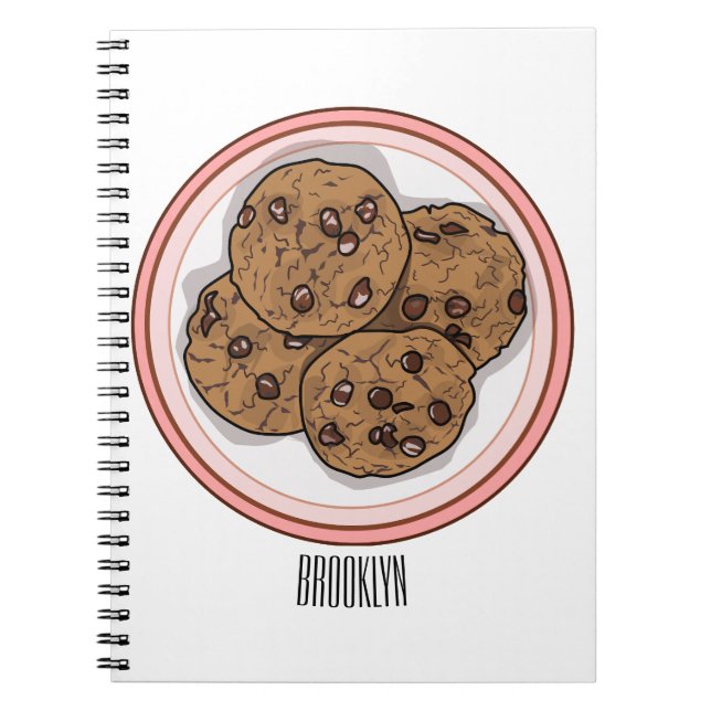Chocolate chip cookie cartoon illustration  notebook (Front)