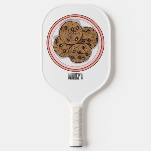Chocolate chip cookie cartoon illustration pickleball paddle