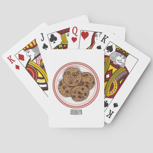Chocolate chip cookie cartoon illustration poker cards (Back)