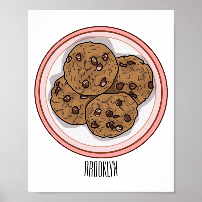 Chocolate chip cookie cartoon illustration poster (Front)