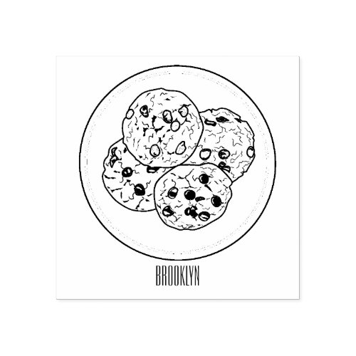 Chocolate chip cookie cartoon illustration rubber stamp