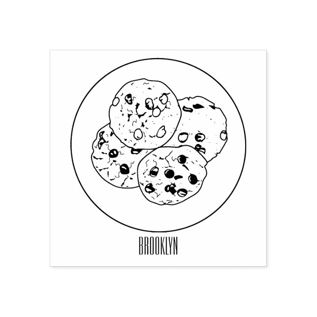 Chocolate chip cookie cartoon illustration rubber stamp (Imprint)