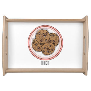 Chocolate chip cookie cartoon illustration serving tray