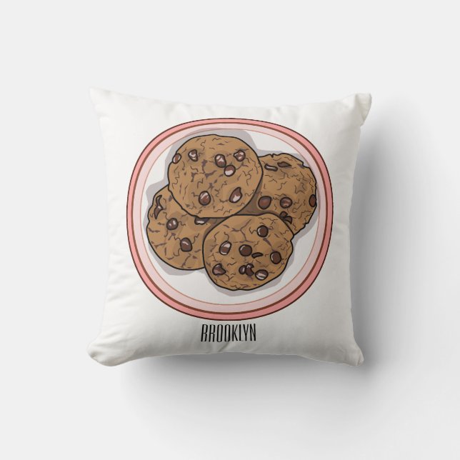 Chocolate chip cookie cartoon illustration  throw pillow (Front)