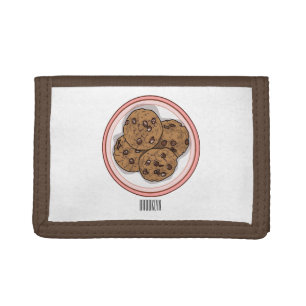 Chocolate chip cookie cartoon illustration tri-fold wallet