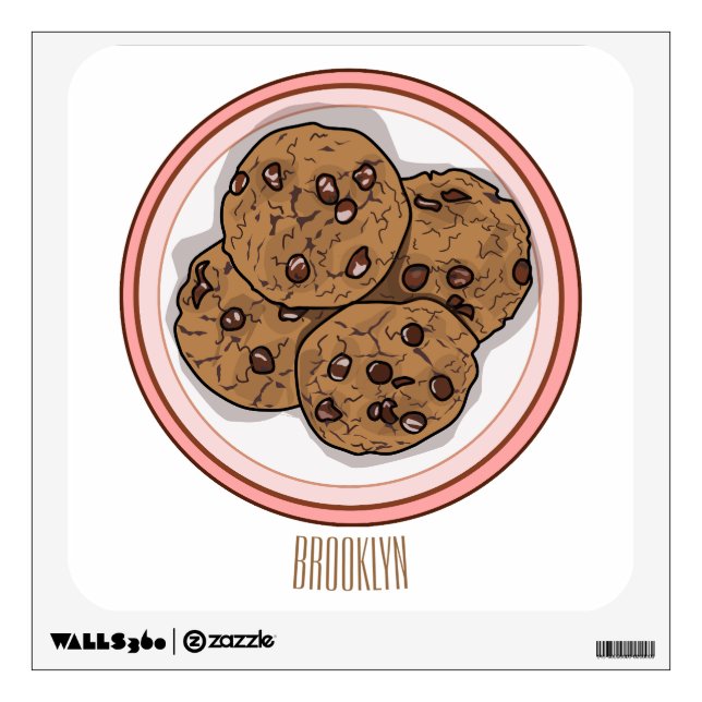 Chocolate chip cookie cartoon illustration wall decal (Front)
