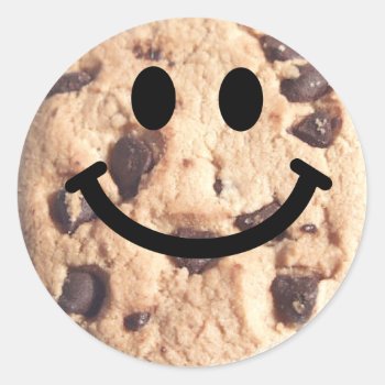 Chocolate Chip Cookie Classic Round Sticker by HappyFacePlace at Zazzle