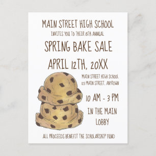 Chocolate Chip Cookie Dough Bake Sale Cookies Invitation Postcard