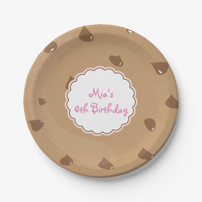 Chocolate Chip Cookie Girls Birthday Party Plates (Front)