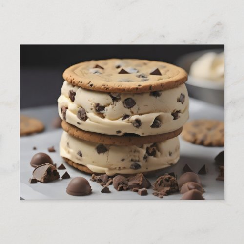 chocolate chip cookie ice cream sandwich postcard