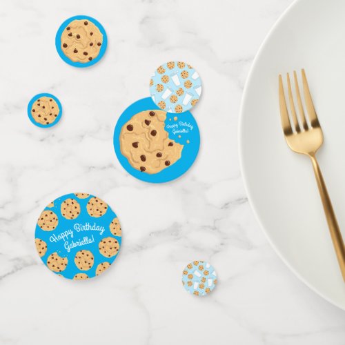 Chocolate Chip Cookie Kids 1st Birthday Party Blue Confetti