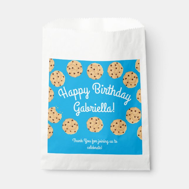 Chocolate Chip Cookie Kids 1st Birthday Party Blue Favor Bag (Front)