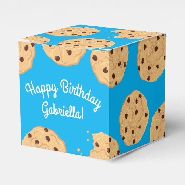 Chocolate Chip Cookie Kids 1st Birthday Party Blue Favor Boxes (Front Side)