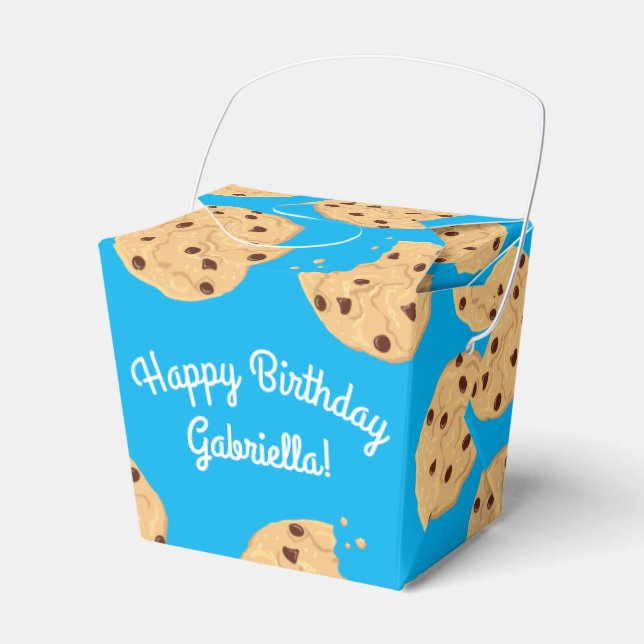 Chocolate Chip Cookie Kids 1st Birthday Party Blue Favor Boxes (Front Side)