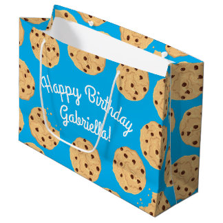 Chocolate Chip Cookie Kids 1st Birthday Party Blue Large Gift Bag